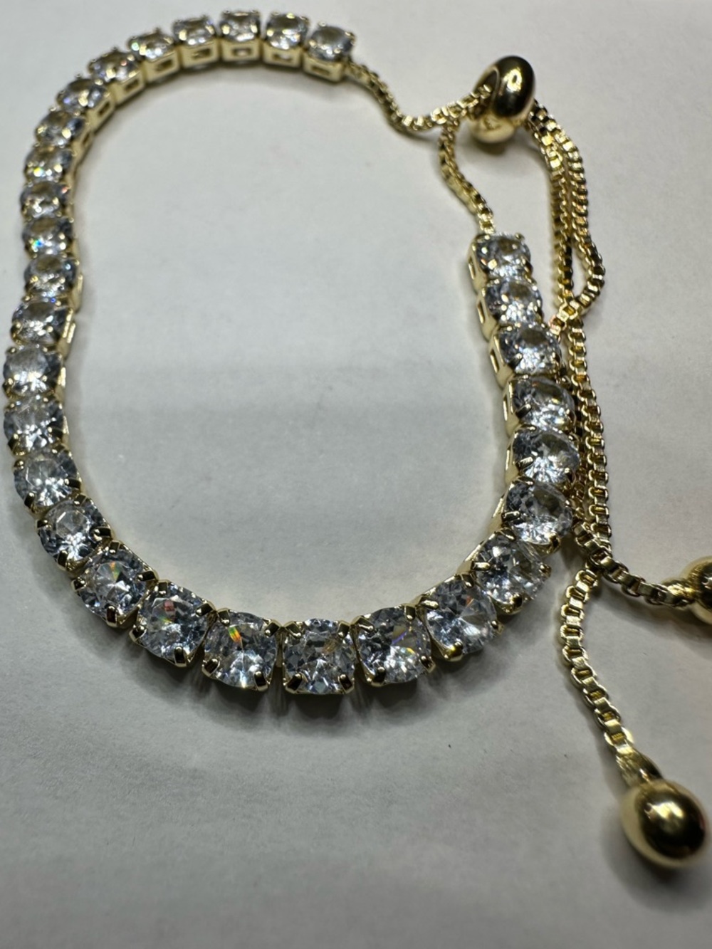 Gold Plated Cubic Zirconia Tennis Slider Bolo Bracelet - Picture 8 of 14